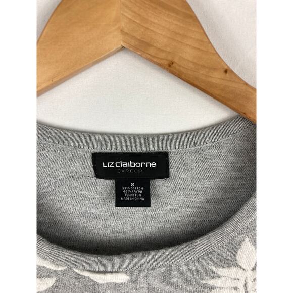 Liz Claiborne Career Floral Texture Grey Pullover Sweater Size Small - Picture 3 of 4
